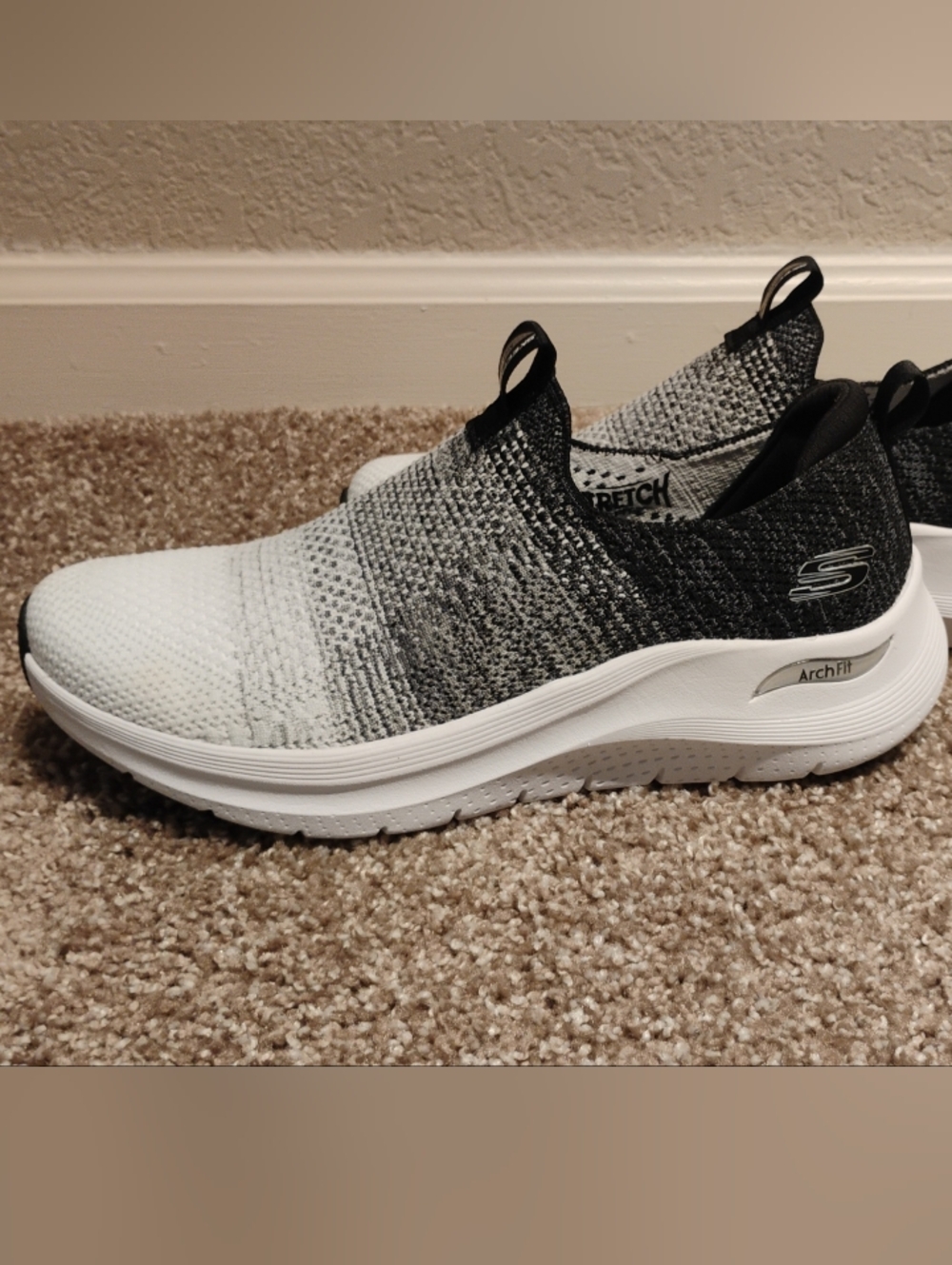 Skechers Slip-On Knit Sneakers in Black & White